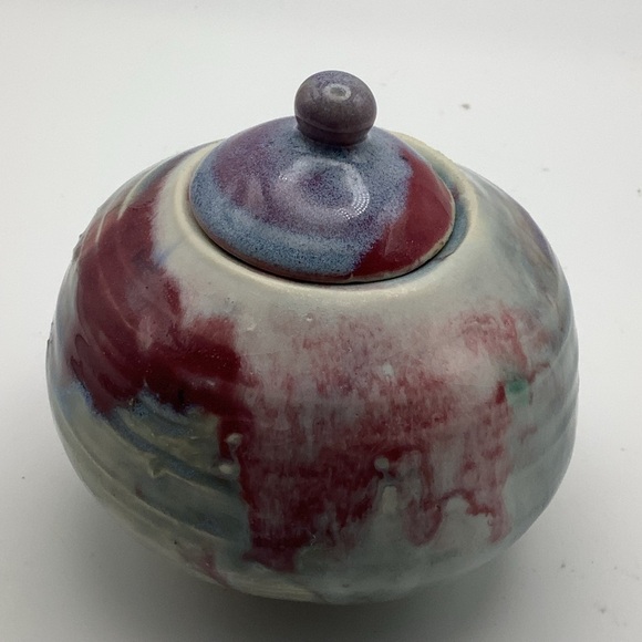 Multi-Color Pottery Lidded Bowl/Container - Picture 5 of 9